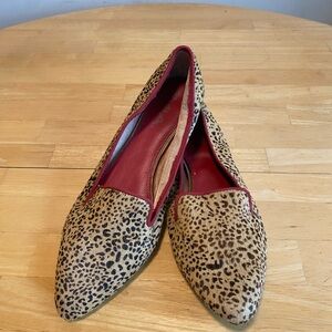 Mia Bardot Leopard Print Pony Fur Pointed Smoking Slipper Flats